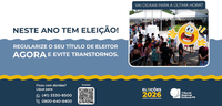 Imagem que retrata uma peça gráfica informativa sobre a regularização do título de eleitor para ...
